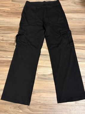 Halara Flex Denim Women's Sz. L Wide Leg Pants Black Waisted Stretch High Waist